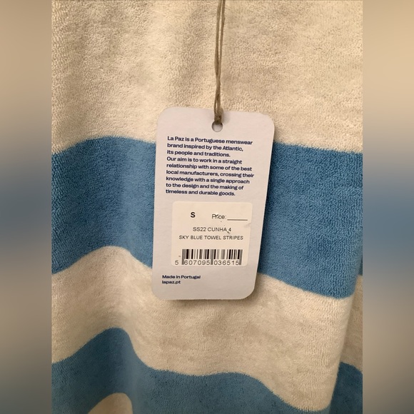 La Paz Men’s Sky Blue Towel Stripes Crew Neck Sweater Sz. Small New With Tags - Picture 8 of 12